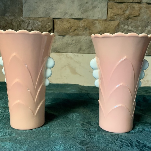 Vintage Art Deco Pink Milk Glass Vase Set of 2 - Picture 1 of 6